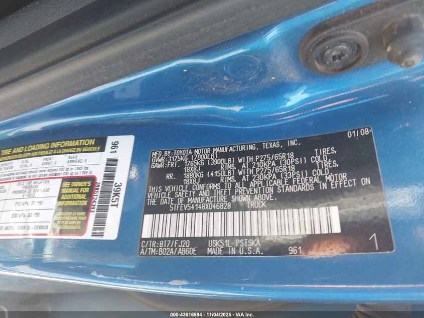 5TFEV54148X046828 2008 TOYOTA TUNDRA photo no. 9