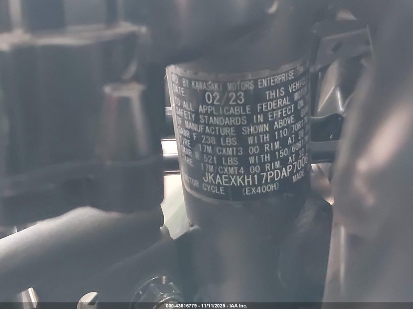 2023 Kawasaki Ex400 VIN: JKAEXKH17PDAP7006 Lot: 43616779