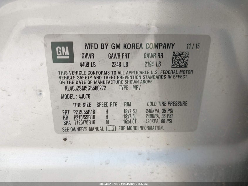 2016 BUICK ENCORE SPORT TOURING - KL4CJ2SM5GB560272