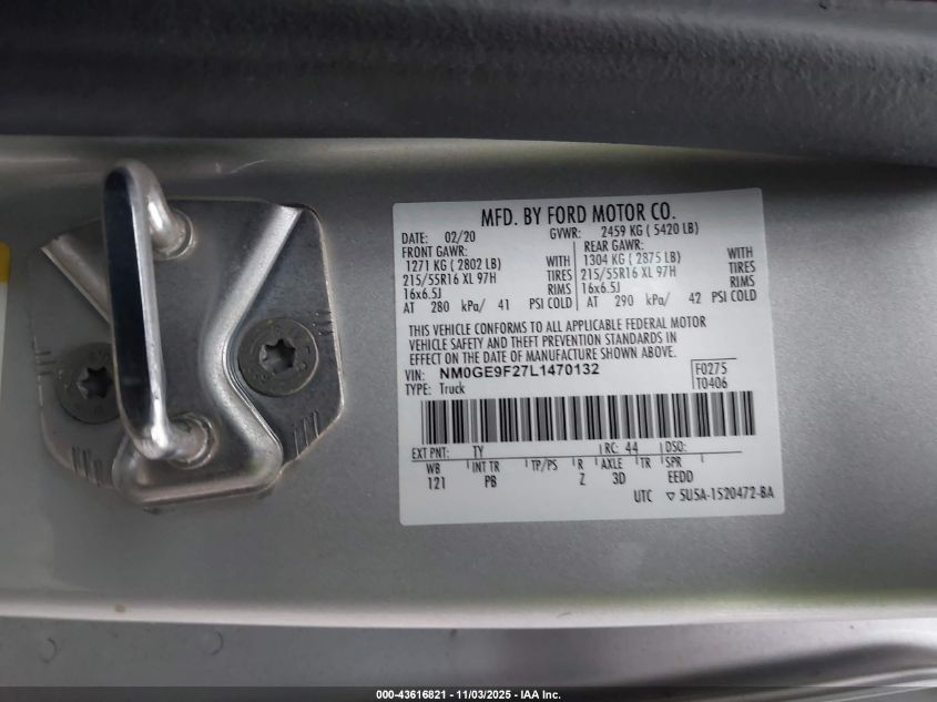 2020 Ford Transit Connect Xlt Passenger VIN: NM0GE9F27L1470132 Lot: 43616821