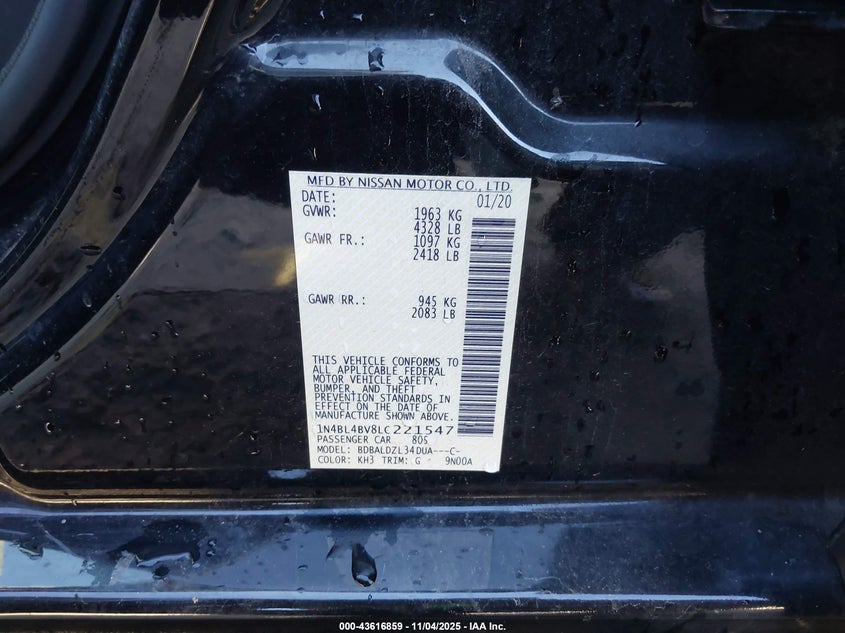 2020 NISSAN ALTIMA S FWD - 1N4BL4BV8LC221547