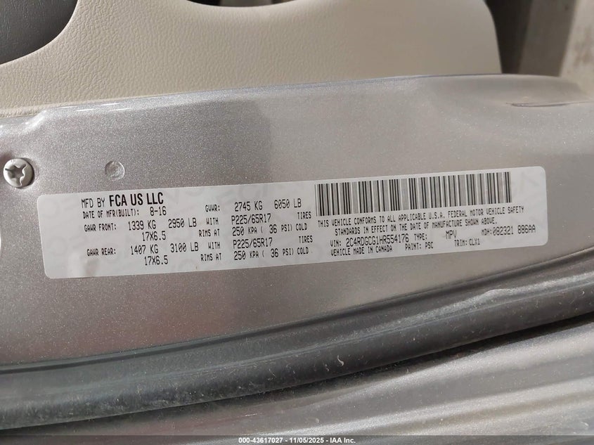 2017 DODGE GRAND CARAVAN SXT - 2C4RDGCG1HR554176