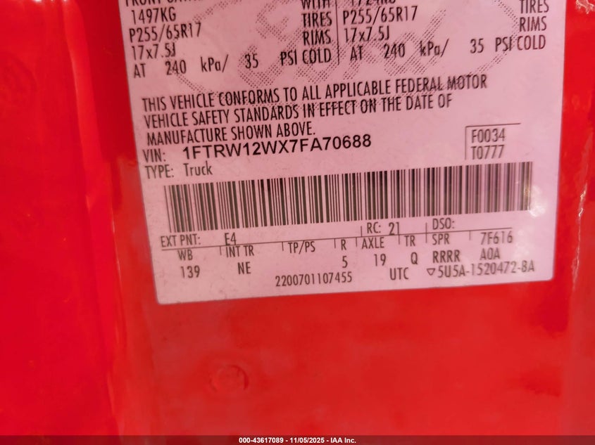 1FTRW12WX7FA70688 2007 FORD F-150 photo no. 9