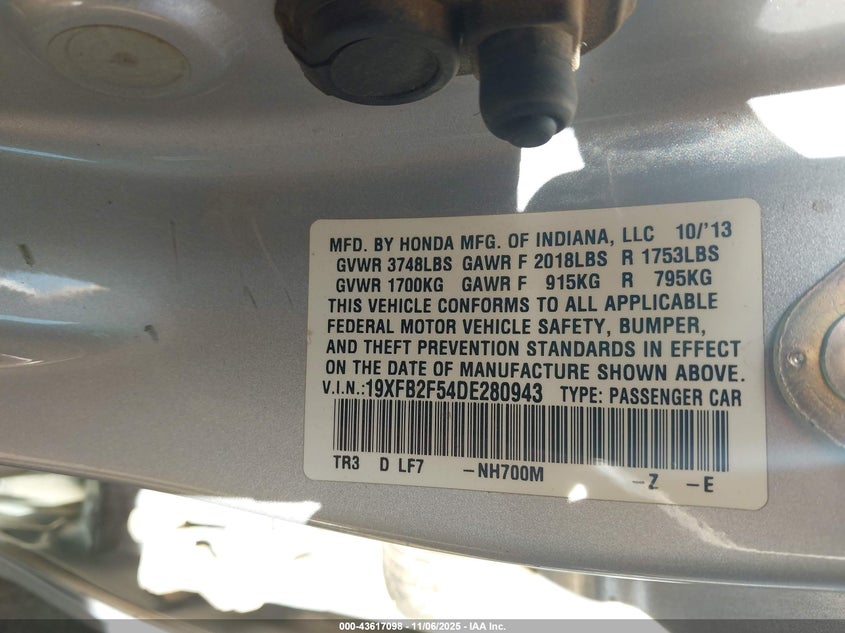19XFB2F54DE280943 2013 HONDA CIVIC photo no. 9