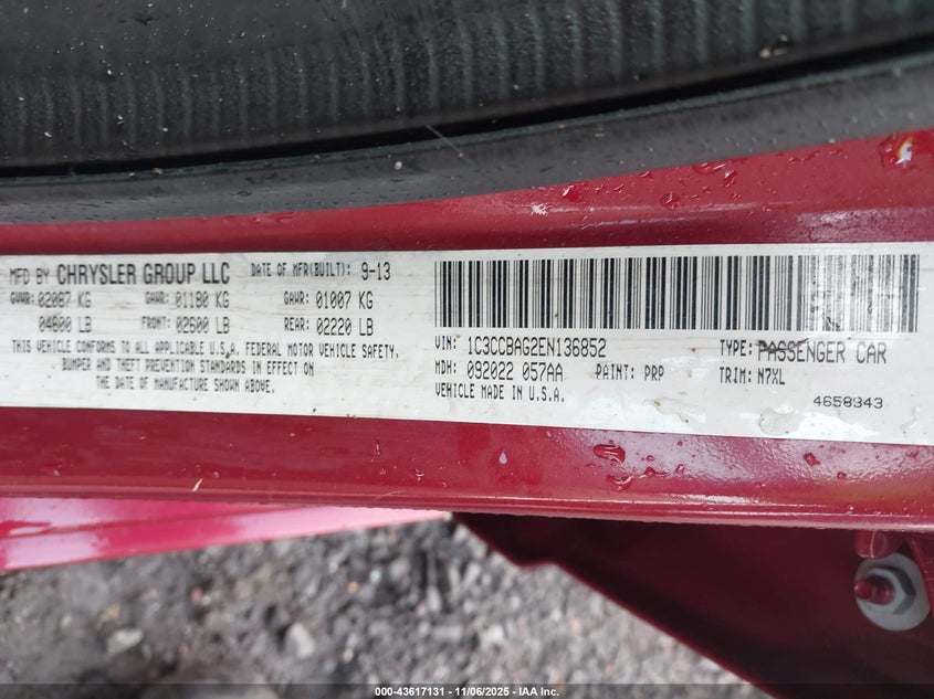 1C3CCBAG2EN136852 2014 CHRYSLER 200 photo no. 9