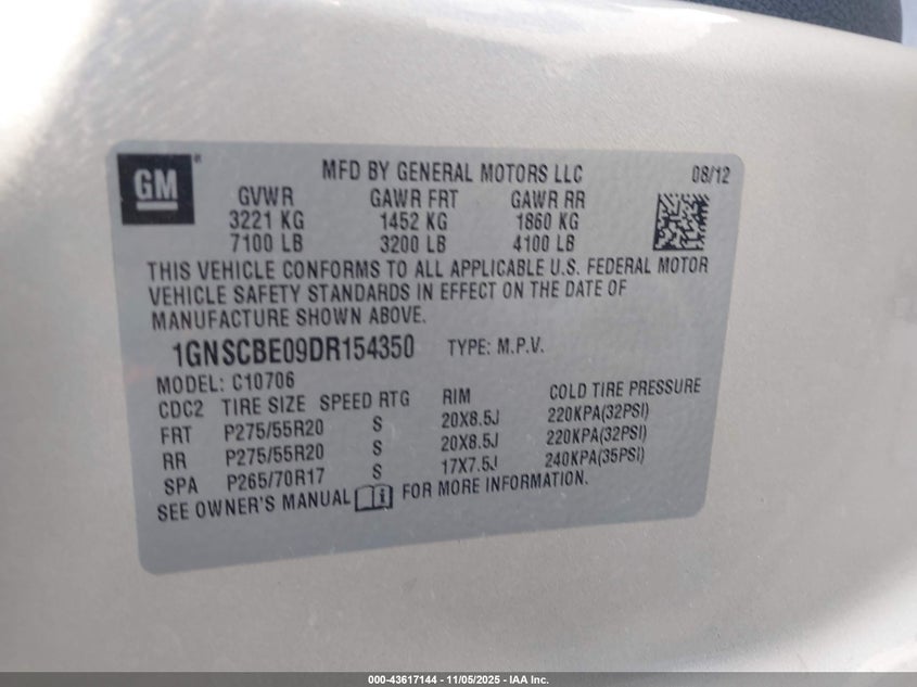 2013 CHEVROLET TAHOE LT - 1GNSCBE09DR154350