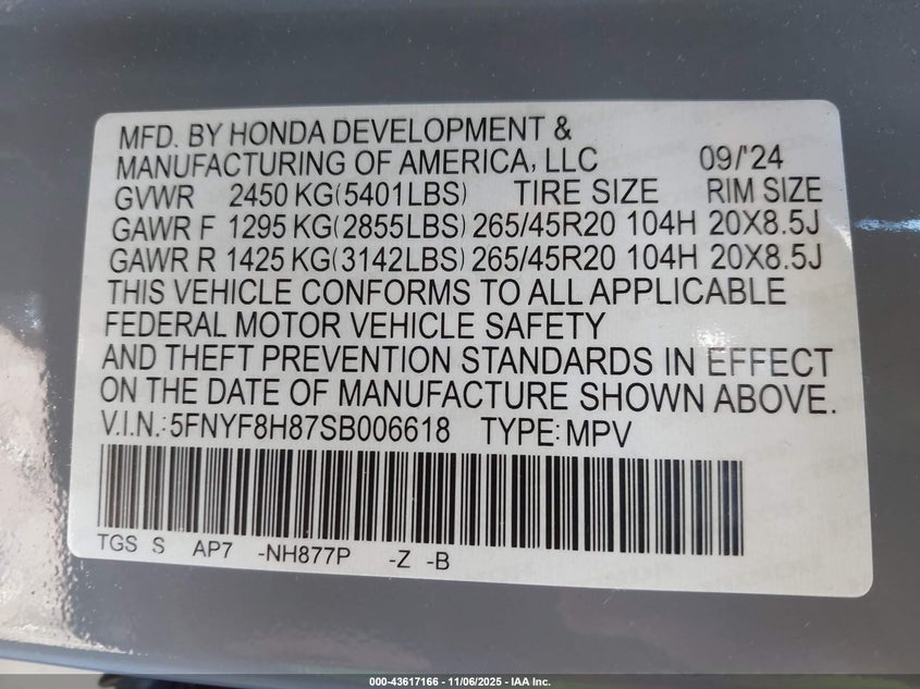 2025 HONDA PASSPORT AWD BLACK 5FNYF8H87SB006618