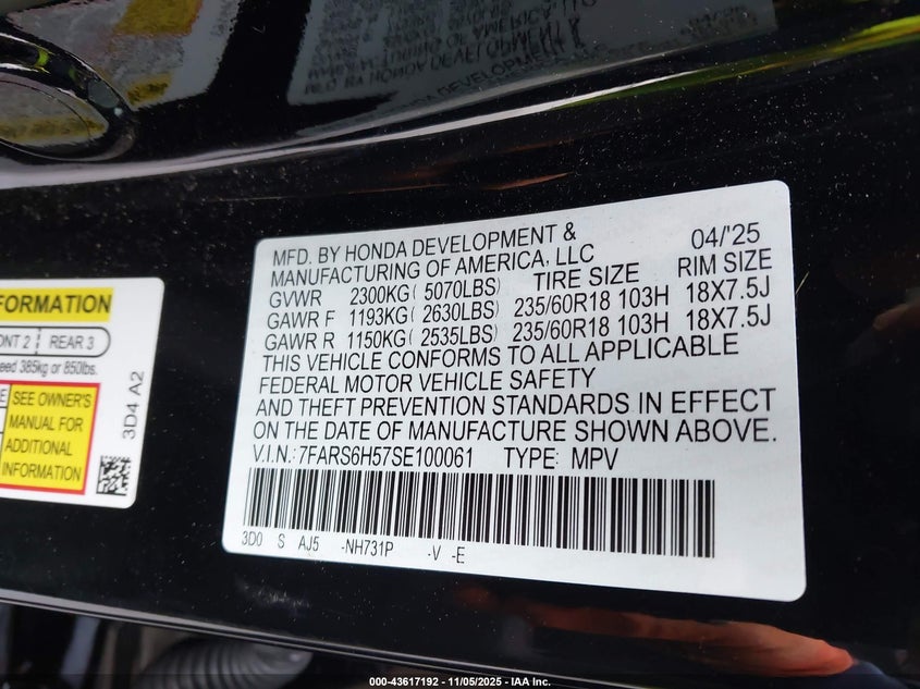 2025 HONDA CR-V HYBRID SPORT 7FARS6H57SE100061