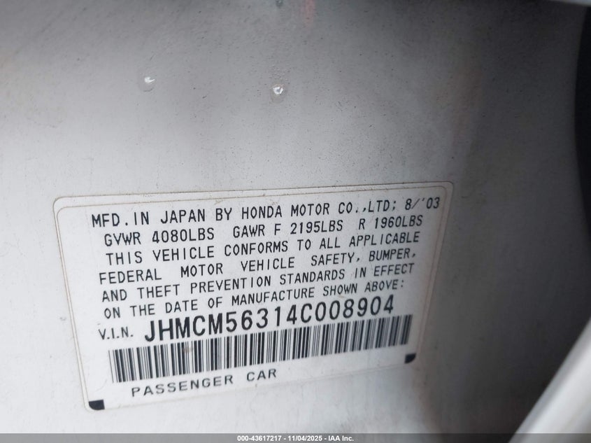 JHMCM56314C008904 2004 HONDA ACCORD photo no. 9