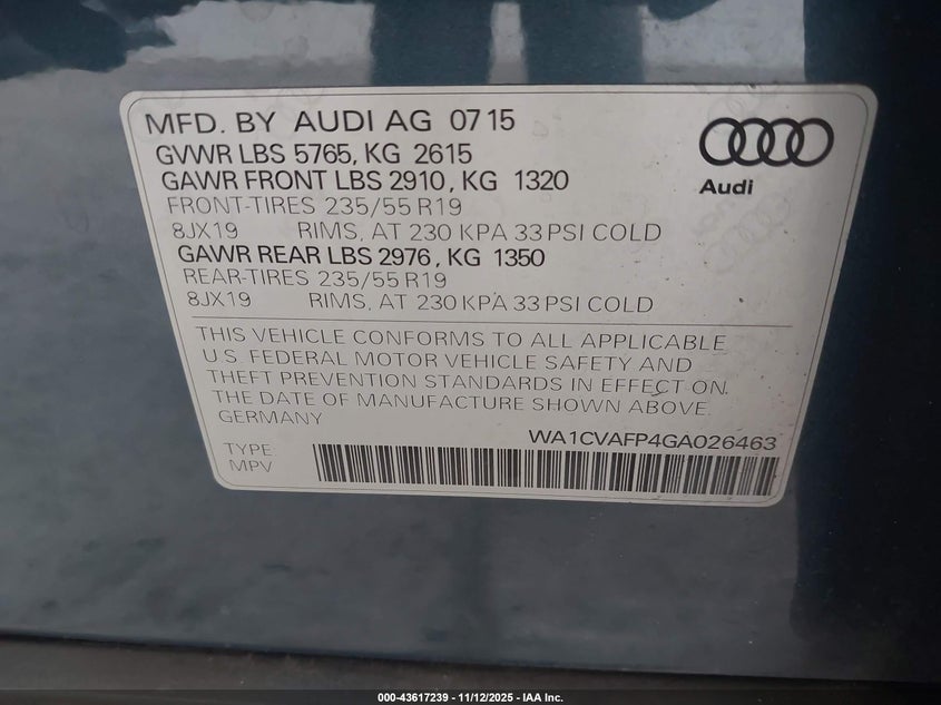 2016 AUDI Q5 3.0 TDI PREMIUM PLUS WA1CVAFP4GA026463