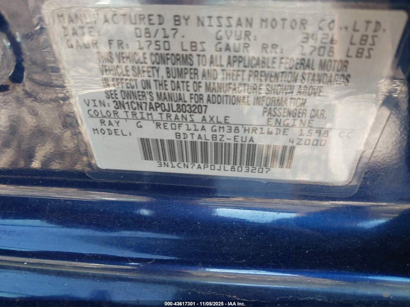 2018 NISSAN VERSA 1.6 SV - 3N1CN7AP0JL803207