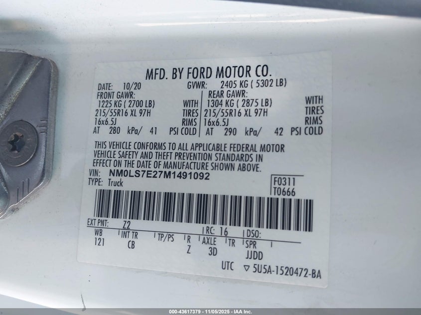 2021 FORD TRANSIT CONNECT XL NM0LS7E27M1491092