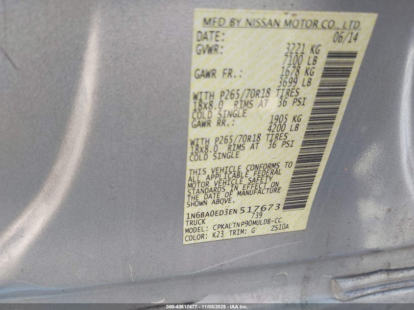 2014 NISSAN TITAN SV - 1N6BA0ED3EN517673