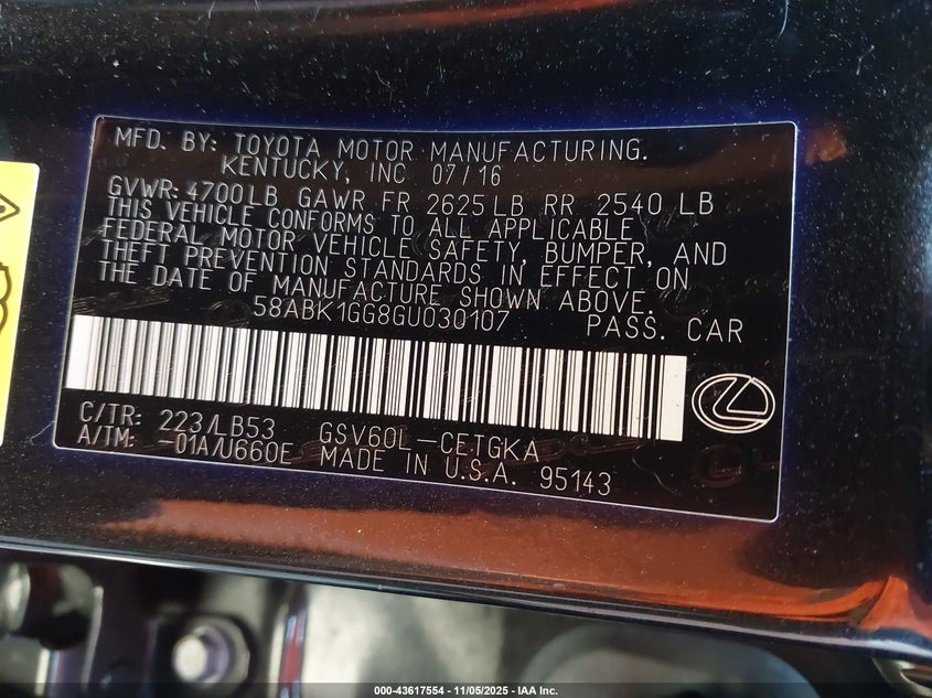 2016 LEXUS ES 350 58ABK1GG8GU030107