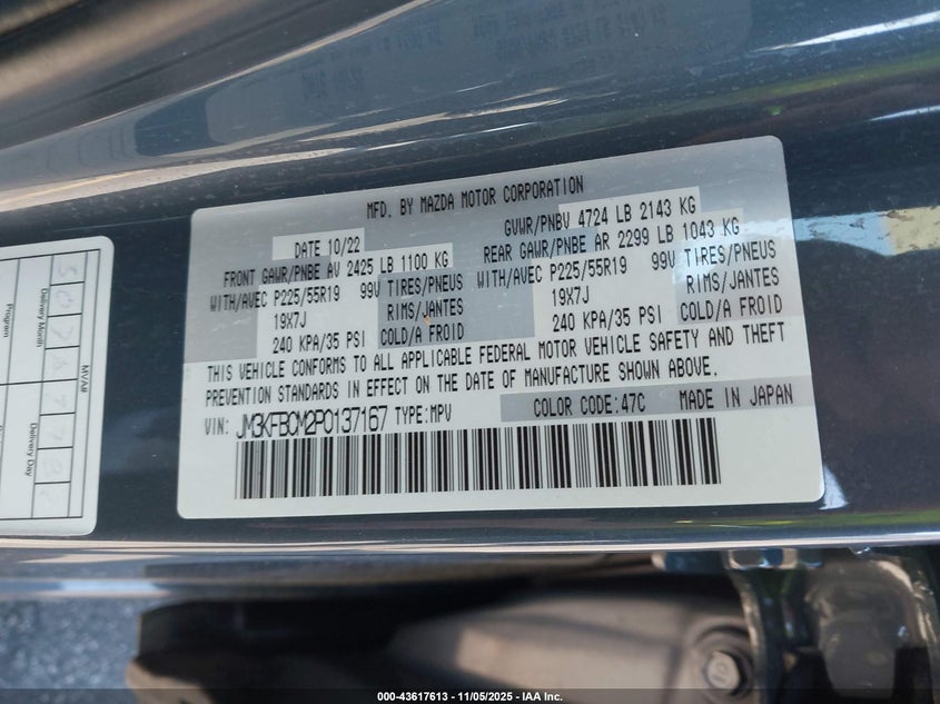 2023 Mazda Cx-5 2.5 S Carbon Edition VIN: JM3KFBCM2P0137167 Lot: 43617613