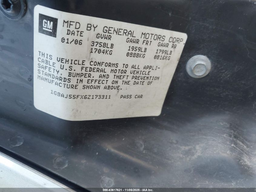 2006 Saturn Ion 2 VIN: 1G8AJ55FX6Z173311 Lot: 43617621