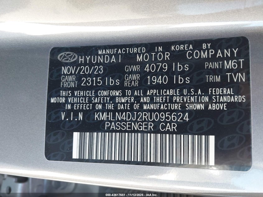 2024 HYUNDAI ELANTRA HYBRID LIMITED KMHLN4DJ2RU095624