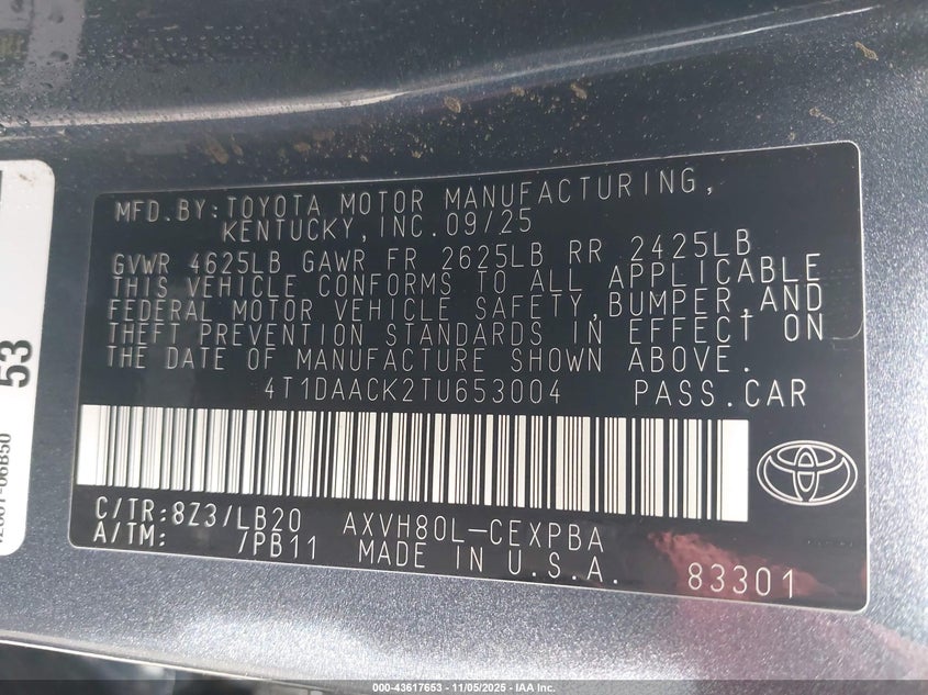 2026 TOYOTA CAMRY XSE 4T1DAACK2TU653004