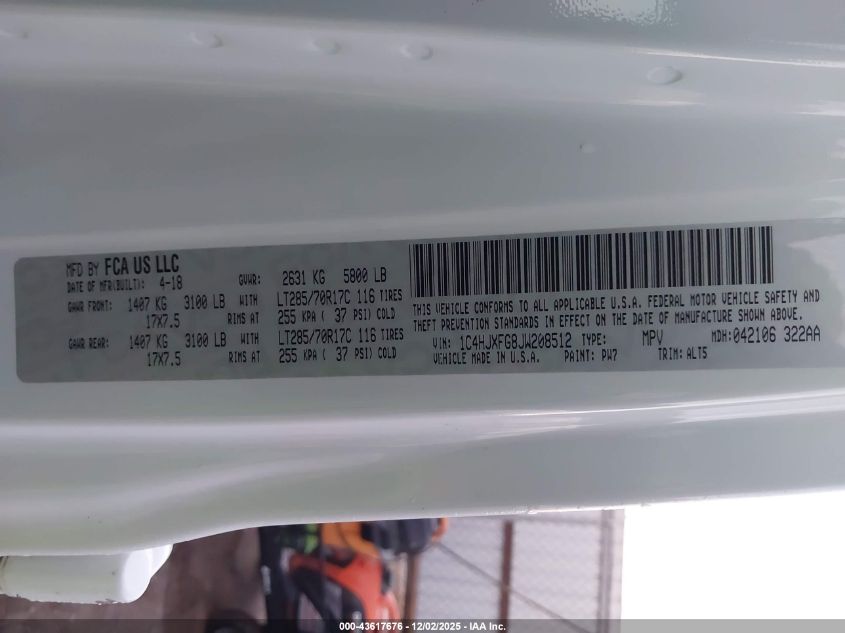 2018 Jeep Wrangler Unlimited Rubicon 4X4 VIN: 1C4HJXFG8JW208512 Lot: 43617676