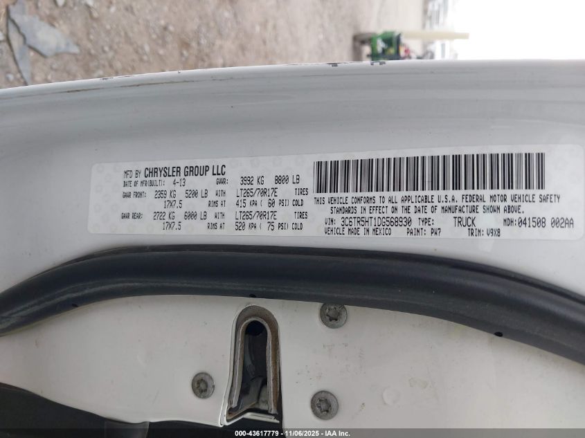 2013 Ram 2500 Tradesman VIN: 3C6TR5HT1DG568930 Lot: 43617779