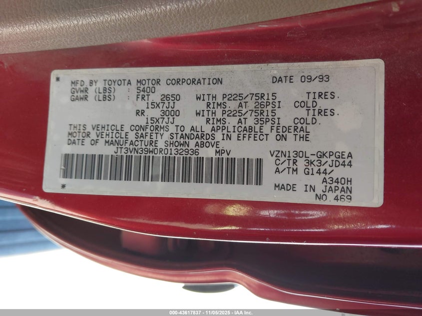 JT3VN39W0R0132936 1994 TOYOTA 4RUNNER photo no. 9