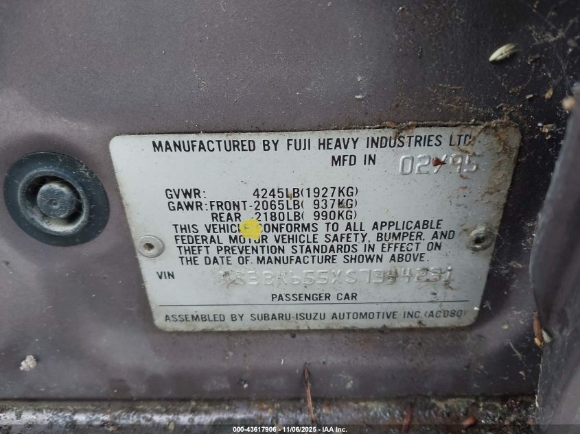 1995 Subaru Legacy Ls/Lsi VIN: 4S3BK655XS7344231 Lot: 43617906