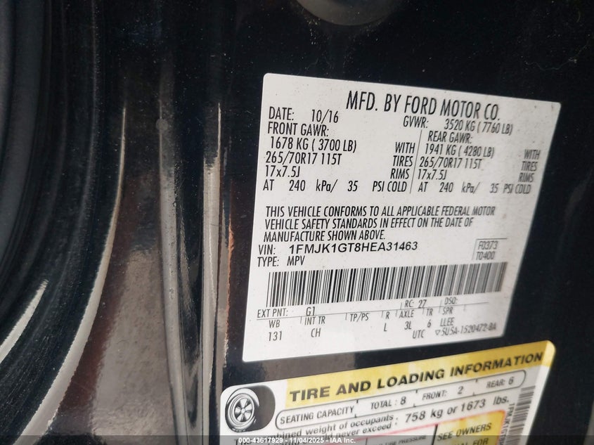 2017 FORD EXPEDITION EL XL - 1FMJK1GT8HEA31463