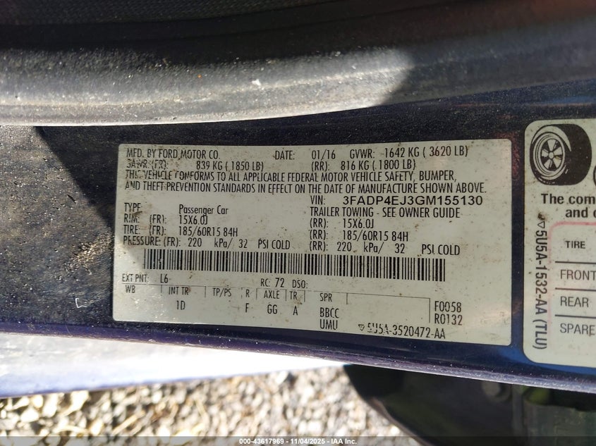 2016 FORD FIESTA SE 3FADP4EJ3GM155130