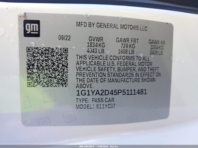 2023 CHEVROLET CORVETTE STINGRAY 1G1YA2D45P5111481