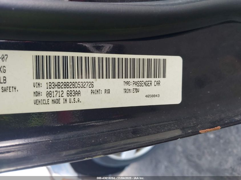 2008 Dodge Caliber Se VIN: 1B3HB28B28D532726 Lot: 43618284