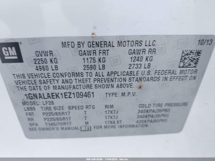 2014 CHEVROLET EQUINOX LS - 1GNALAEK1EZ109461