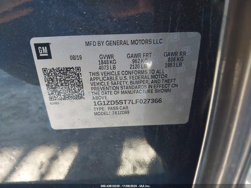 2020 CHEVROLET MALIBU FWD LT 1G1ZD5ST7LF027366