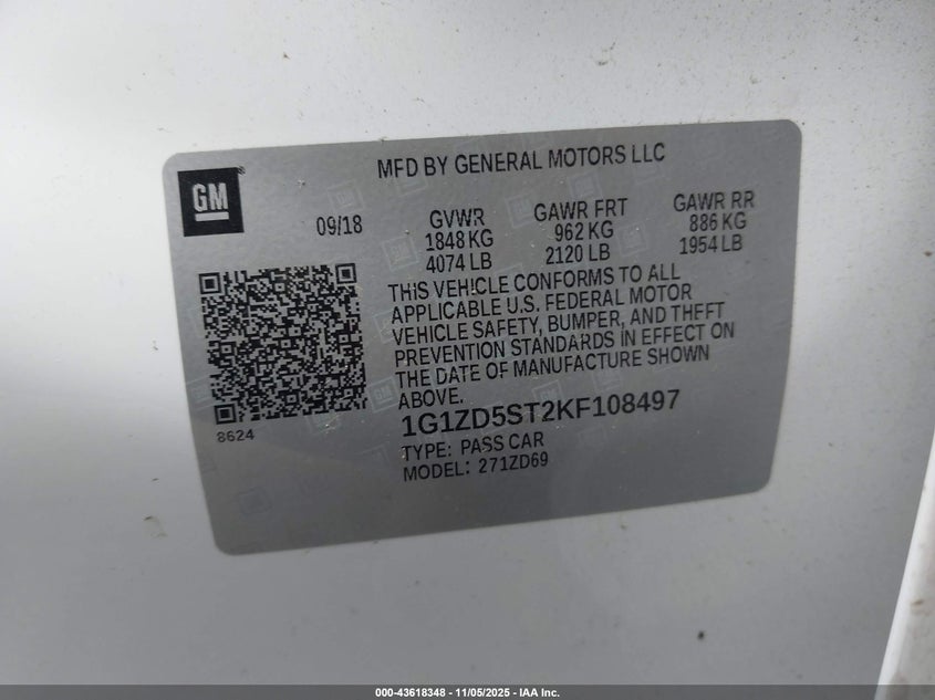 2019 CHEVROLET MALIBU LT 1G1ZD5ST2KF108497