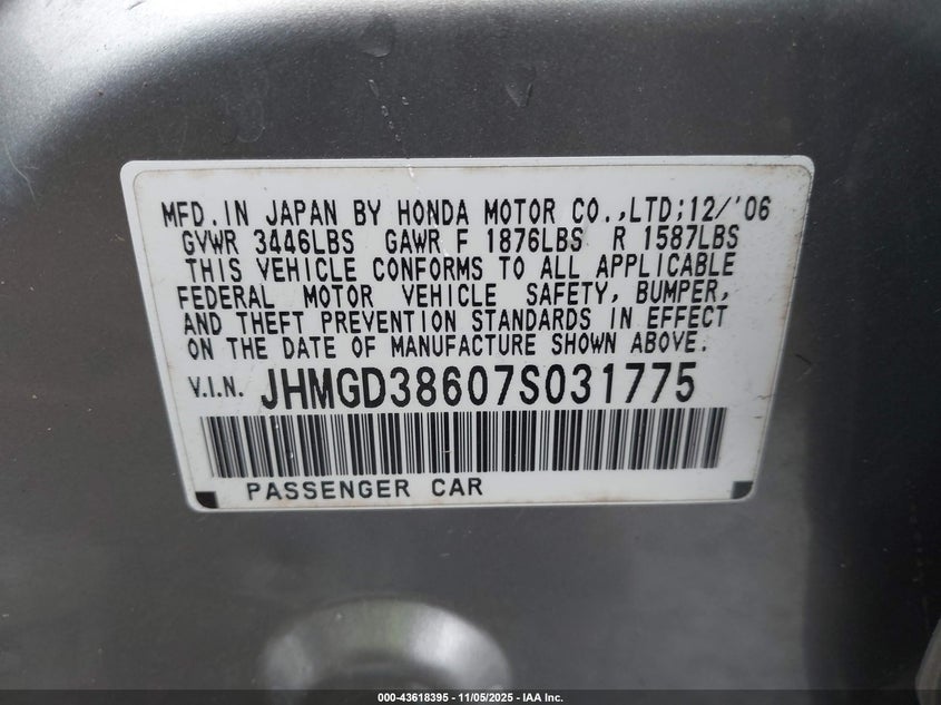 JHMGD38607S031775 2007 HONDA FIT photo no. 9