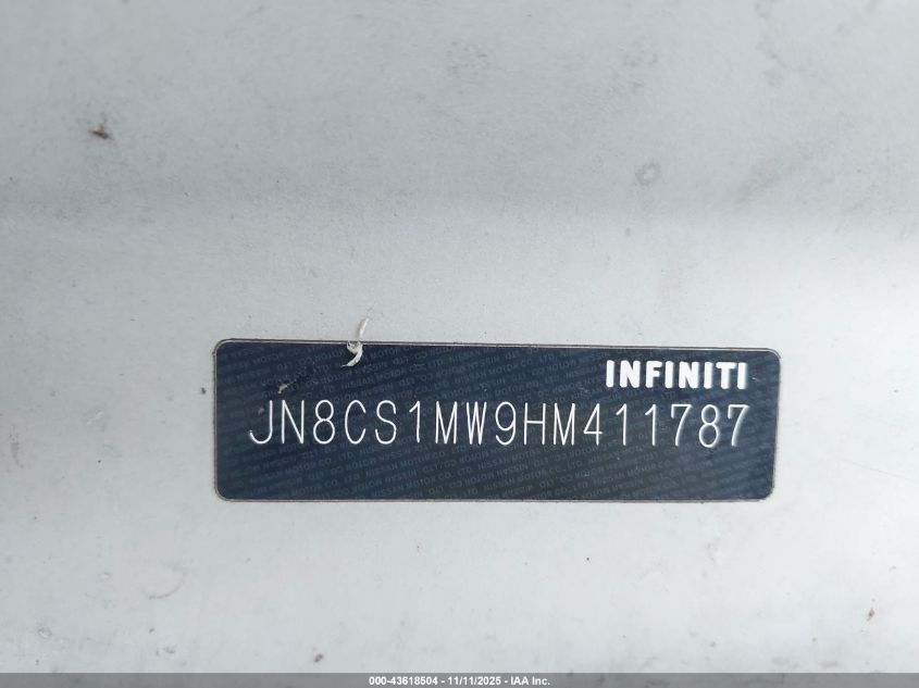 2017 Infiniti Qx70 VIN: JN8CS1MW9HM411787 Lot: 43618504