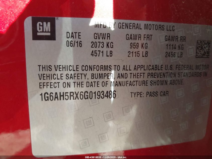 2016 CADILLAC ATS LUXURY COLLECTION - 1G6AH5RX6G0193486