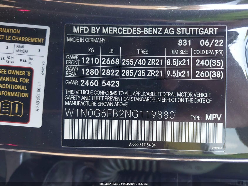 2022 MERCEDES-BENZ AMG GLC 43 4MATIC W1N0G6EB2NG119880