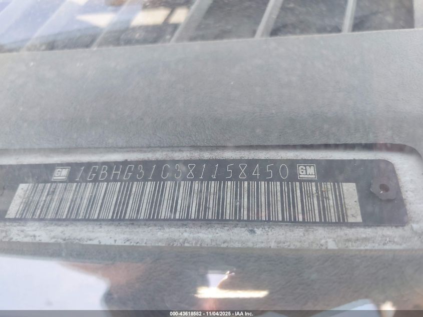 2008 Chevrolet Express Cutaway Work Van VIN: 1GBHG31C381158450 Lot: 43618582