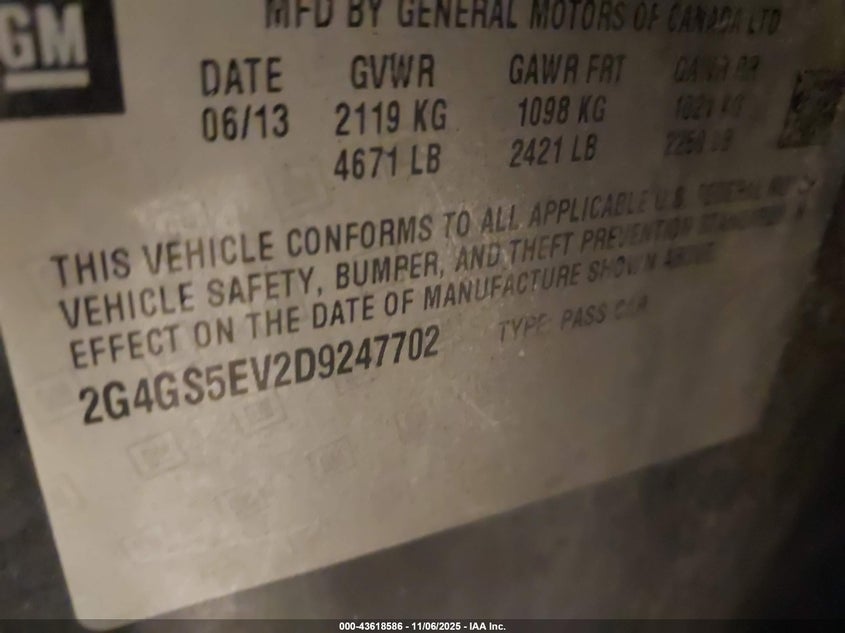 2013 BUICK REGAL TURBO - PREMIUM 1 2G4GS5EV2D9247702