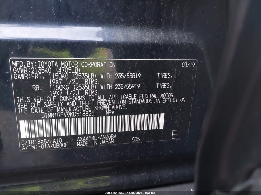 2019 TOYOTA RAV4 LIMITED - JTMN1RFV9KD518825