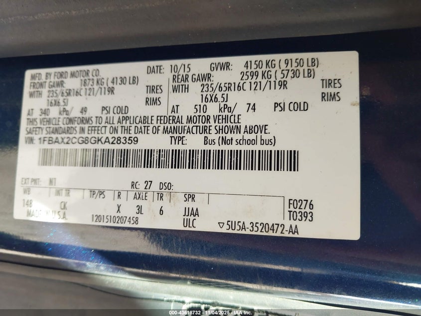 2016 FORD TRANSIT-350 XLT 1FBAX2CG8GKA28359
