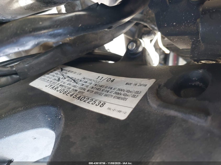 2005 YAMAHA YZFR6 L JYARJ06E45A022538