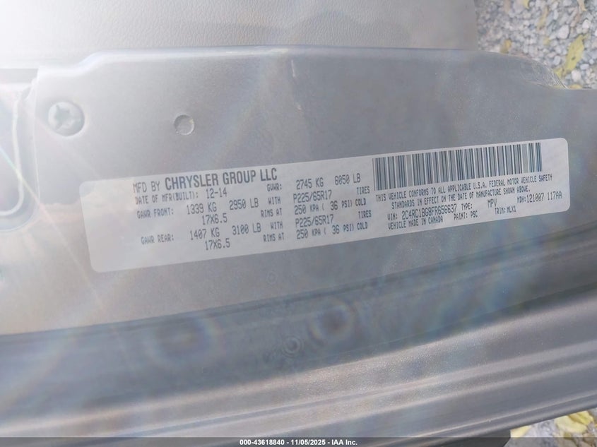 2015 Chrysler Town & Country Touring VIN: 2C4RC1BG8FR656637 Lot: 43618840