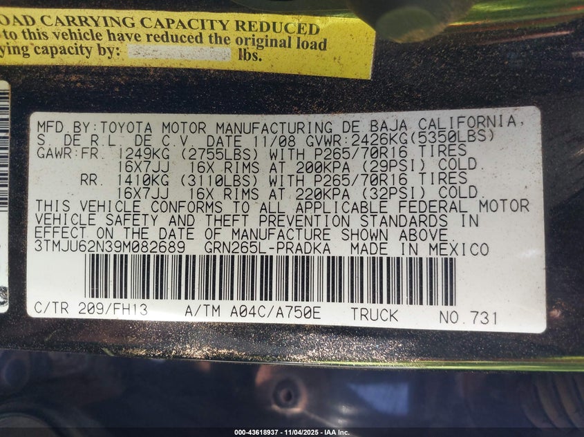 3TMJU62N39M082689 2009 TOYOTA TACOMA photo no. 9