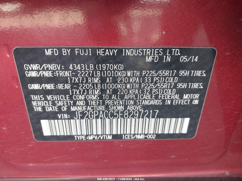 2014 SUBARU XV CROSSTREK 2.0I PREMIUM - JF2GPACC5E8297217