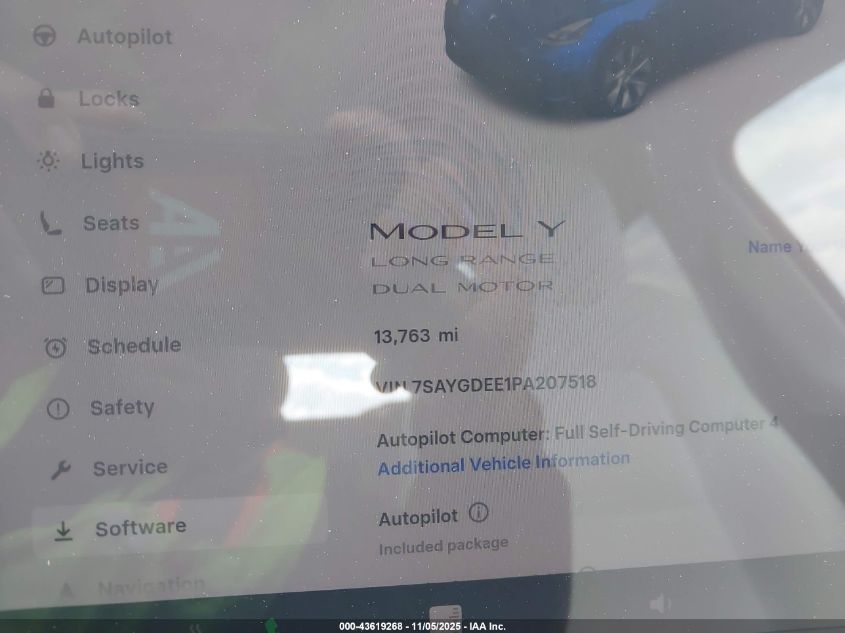 2023 Tesla Model Y Awd/Long Range Dual Motor All-Wheel Drive VIN: 7SAYGDEE1PA207518 Lot: 43619268