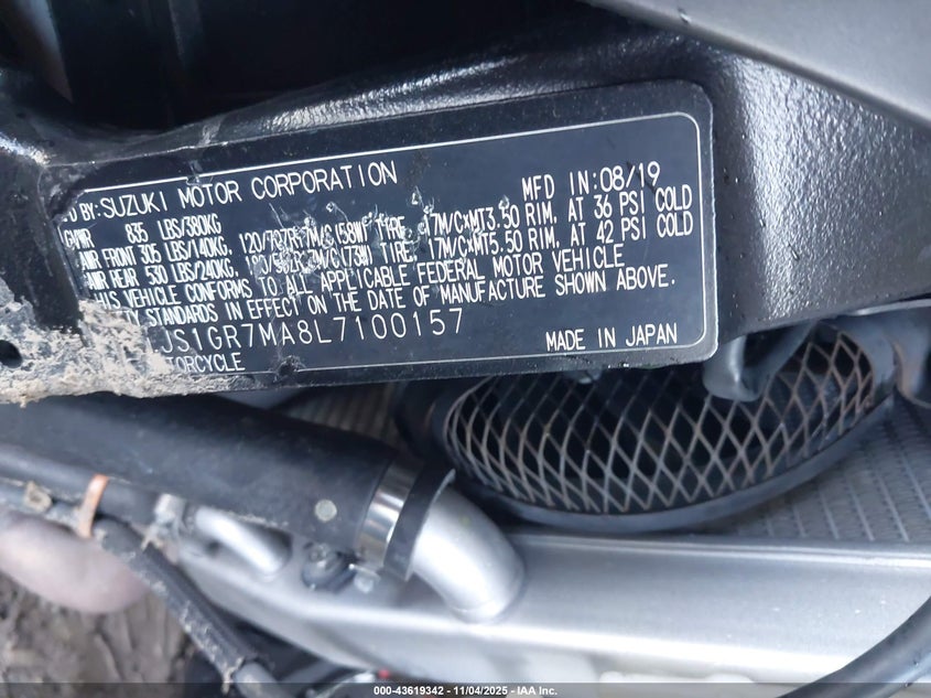 2020 SUZUKI GSX-R750 JS1GR7MA8L7100157