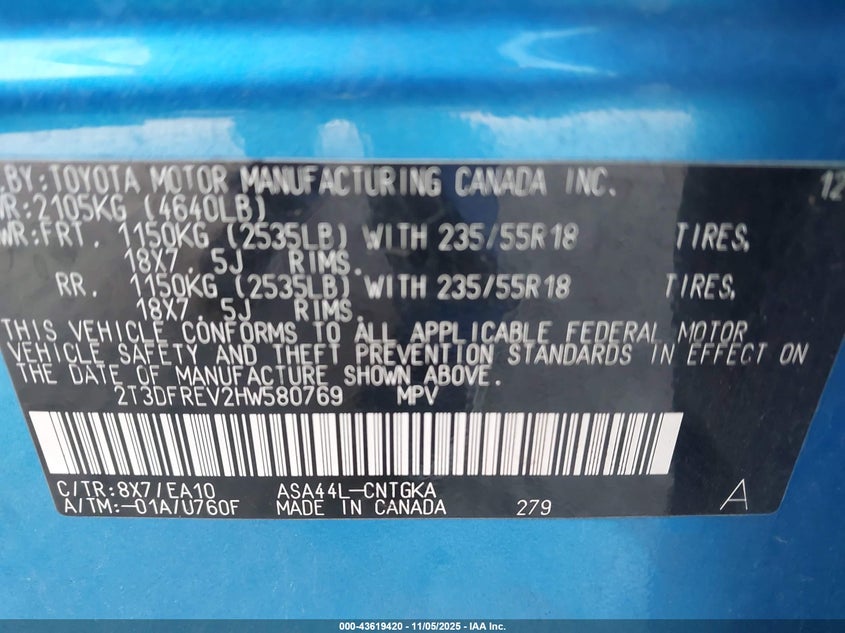 2017 TOYOTA RAV4 LIMITED - 2T3DFREV2HW580769