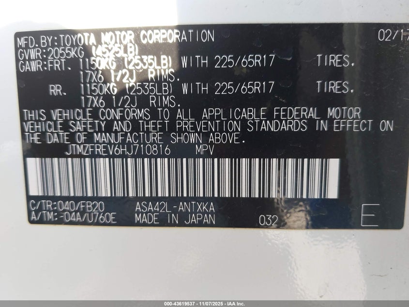 2017 TOYOTA RAV4 LE JTMZFREV6HJ710816