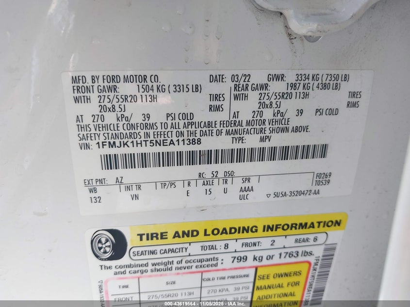 2022 FORD EXPEDITION MAX XLT 1FMJK1HT5NEA11388